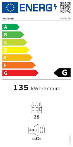 Klarstein Rhone 28 Uno Weinkühlschrank - 28 Flaschen, 1 Zone, 5-20 °C, LED-Steuerung, Push-to-Open-Tür, UV-Schutz, Leiser Betrieb, Schwarz