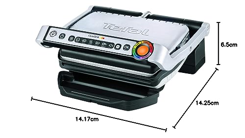 Tefal Optigrill – Parrilla de Contacto Inteligente, 6 Programas Automáticos, Placas Antiadherentes, 30x20 cm, Acero Inoxidable/Negro (GC705D)