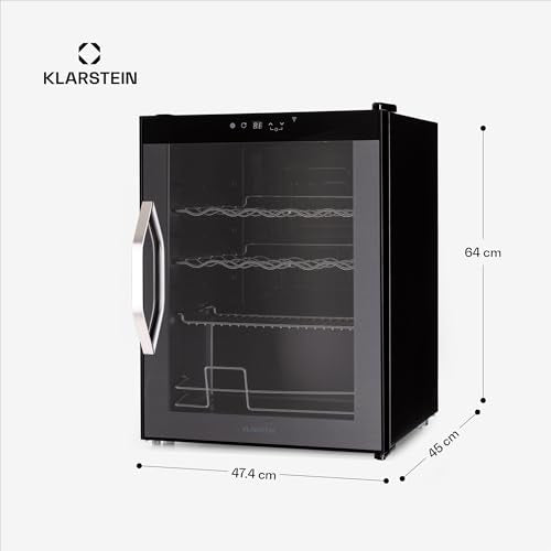 Klarstein Coachella 60 Getränkekühlschrank - 60 L Getränkekühler mit WLAN, Glastür, LED-Beleuchtung, 3-18 °C, 3 Metallablagen, Balanced Light, Energieeffizienz E, Schwarz