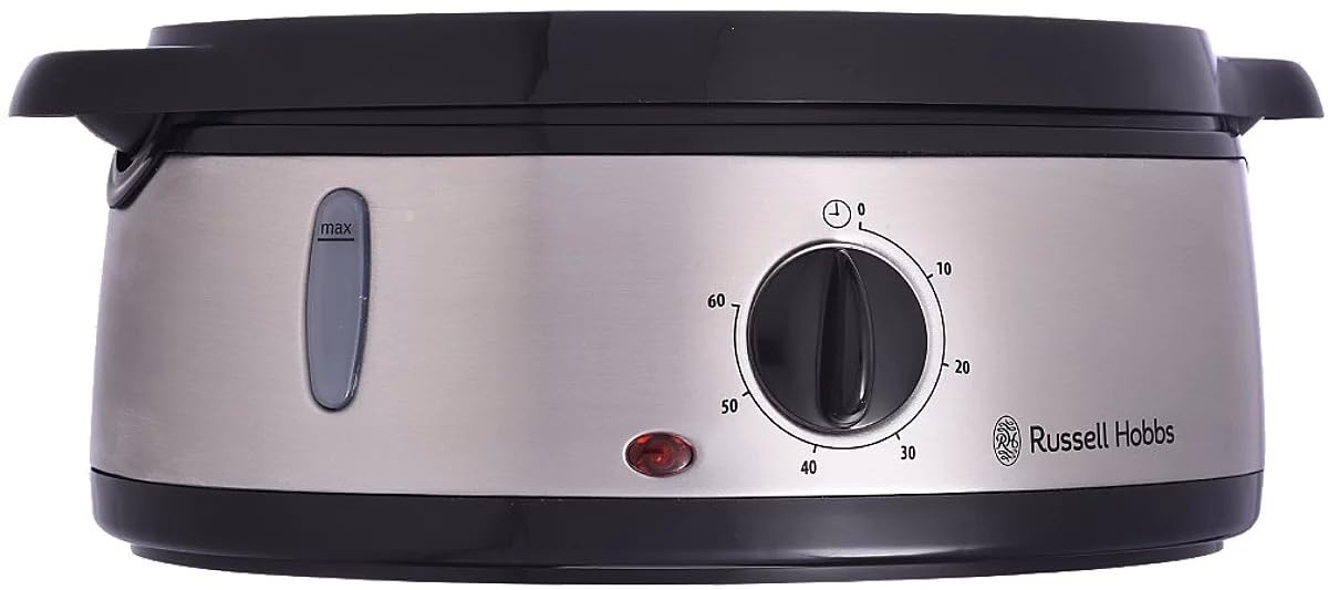 Russell Hobbs Cook@Home Vaporera Eléctrica – 9L, 3 Recipientes y Arrocera, Acero Inoxidable, 800W