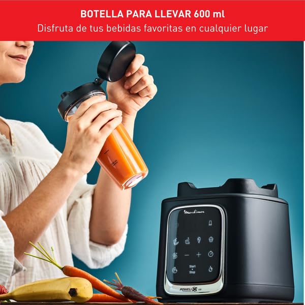 Moulinex PerfectMix Cook – Batidora de Vaso 1400W, 10 Programas Automáticos, Cuchillas Powelix Extraíbles, 2L, App Moulinex con +300 Recetas, LM83SD