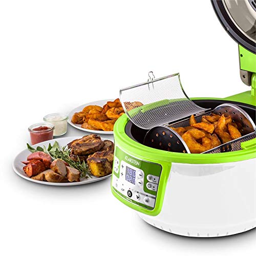 Klarstein VitAir Heißluftfritteuse Fritteuse, 1400 Watt, fett-frei Frittieren + Backen + Grillen + Rösten, Halogen-Infrarot-Heizelement, Automatik, Antihaft-Beschichtung, grün-weiß