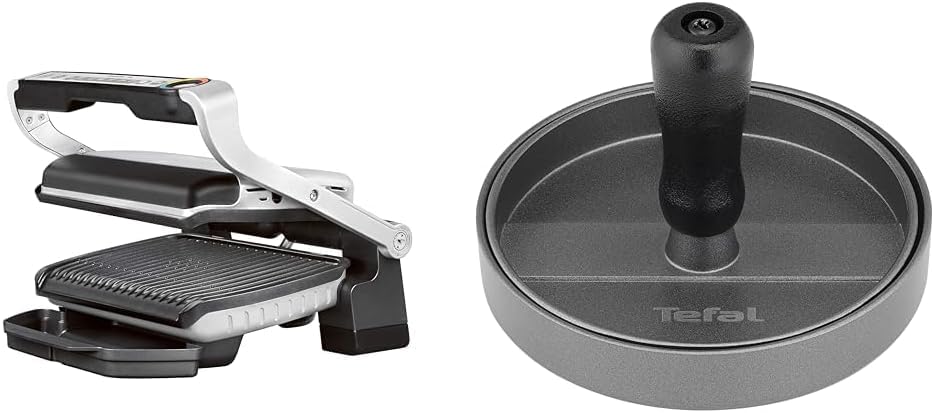 Tefal Optigrill – Parrilla de Contacto Inteligente, 6 Programas Automáticos, Placas Antiadherentes, 30x20 cm, Acero Inoxidable/Negro (GC705D)