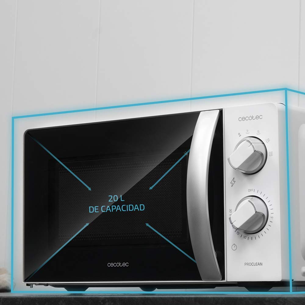 Cecotec ProClean 2010 Microondas – 20L, 700W, Tecnología 3DWave, 6 Niveles de Potencia y Función Descongelación