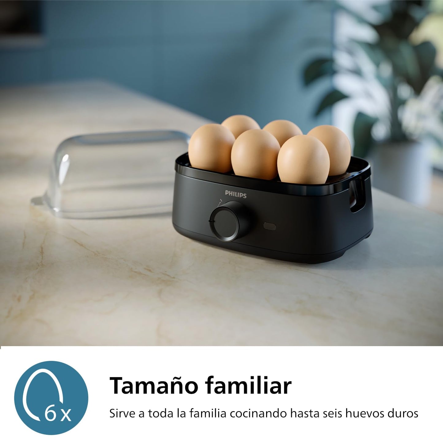 Philips HD9137/90 Cocedor de Huevos Eléctrico – 6 Huevos, 400W, Color Negro/Transparente