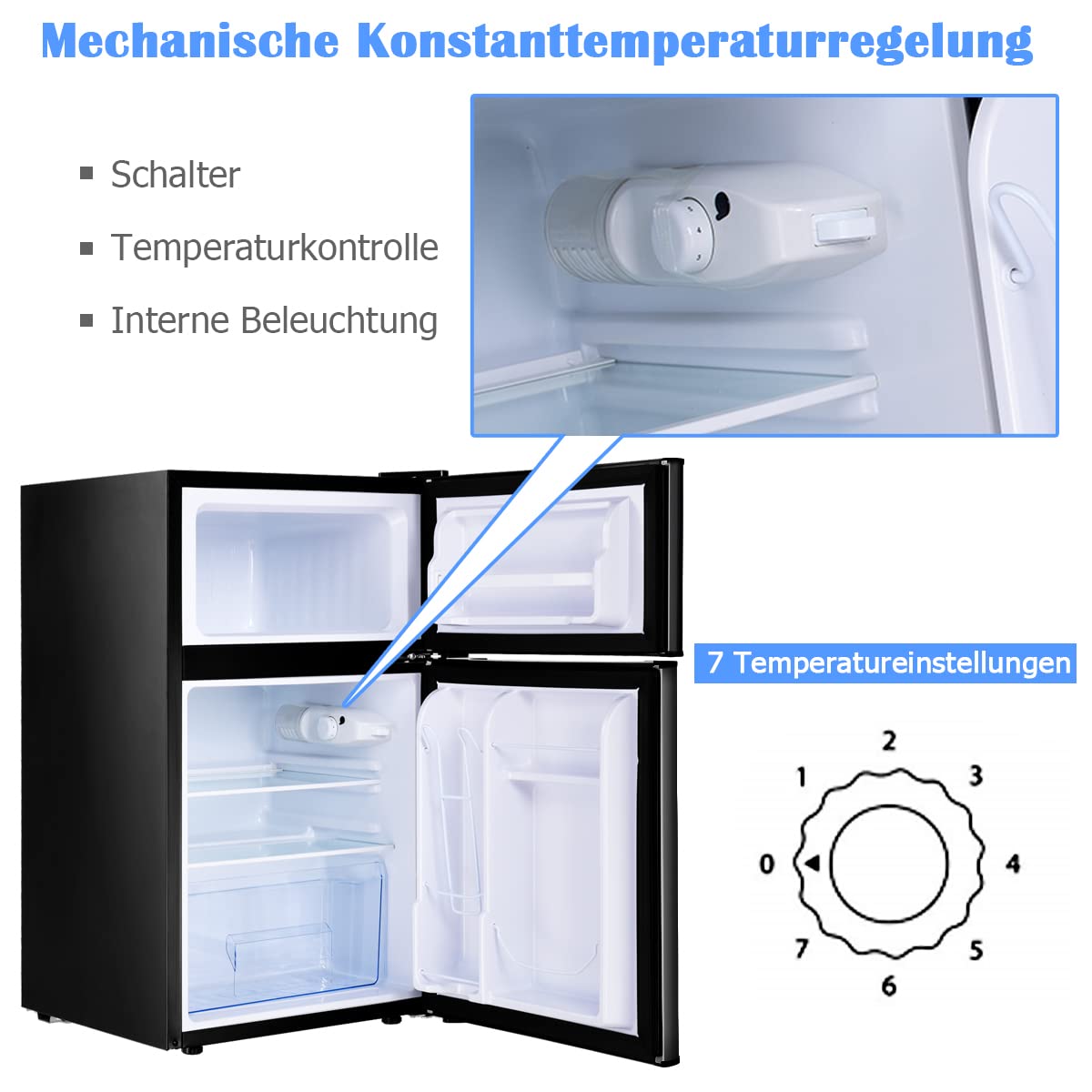 GOPLUS Kühlschrank mit Gefrierfach - Kühl Gefrierkombination / 90L Gesamtnutzinhalt, 27L Gefrierteil/Thermostat einstellbar/LED Innenbeleuchtung/Türanschlag wechselbar (Schwarz)
