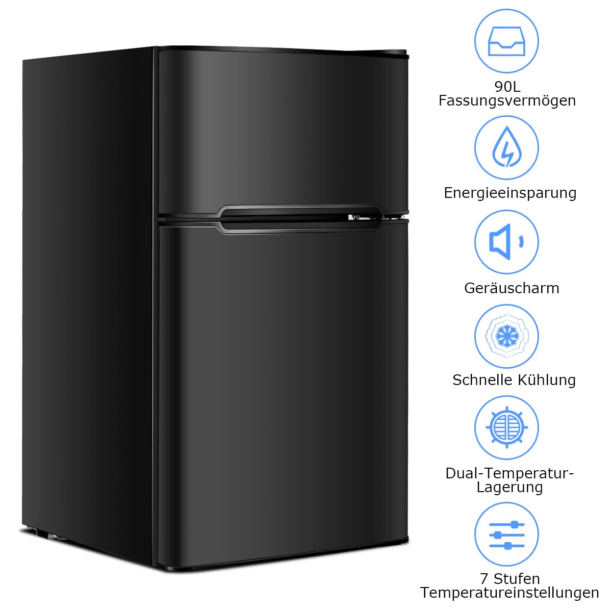 GOPLUS Kühlschrank mit Gefrierfach - Kühl Gefrierkombination / 90L Gesamtnutzinhalt, 27L Gefrierteil/Thermostat einstellbar/LED Innenbeleuchtung/Türanschlag wechselbar (Schwarz)