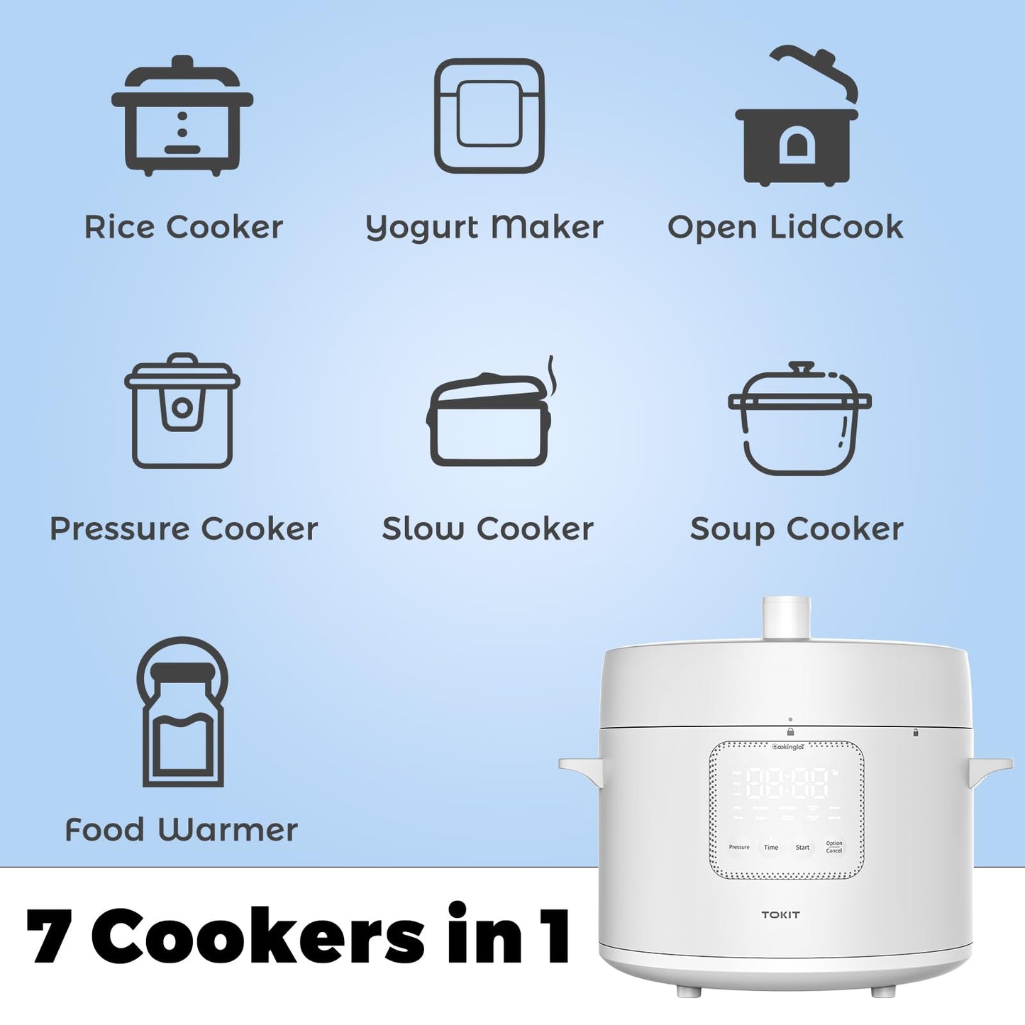 TOKIT Pressure Cooker 5L, Reiskocher Multikocher Druckkochtopf, Elektrischer Schnellkochtopf mit 14 Kochprogramme, Schongarer Joghurtbereiter, MiHome Smart Control Antihaftbeschichtete Innentopf