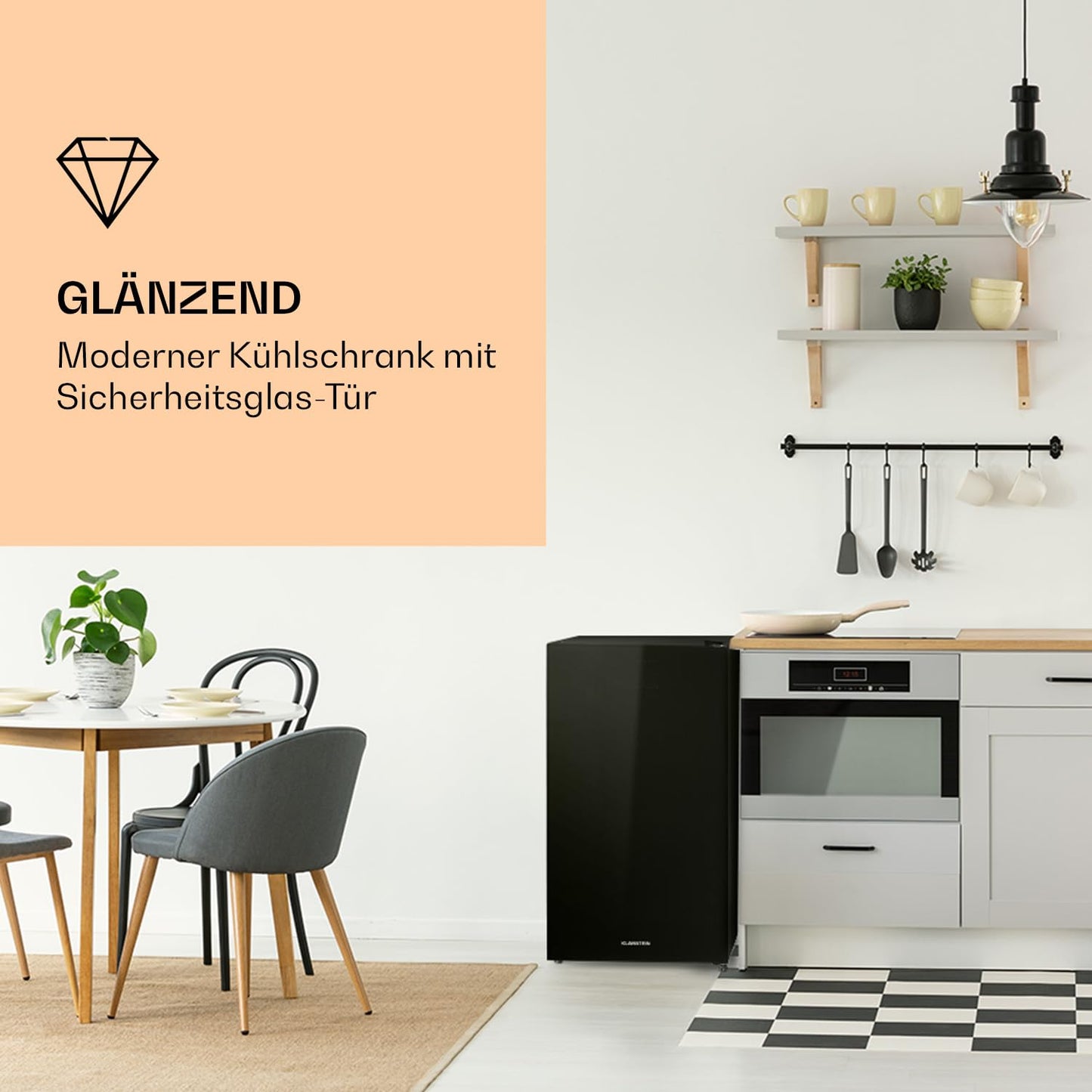 Klarstein Luminance Frost Kühl-Gefrier-Kombination - freistehender Kühlschrank, Glasfront, ca. 45 x 84 x 48,5 cm (BxHxT), 91 Liter Gesamtvolumen, schwarz