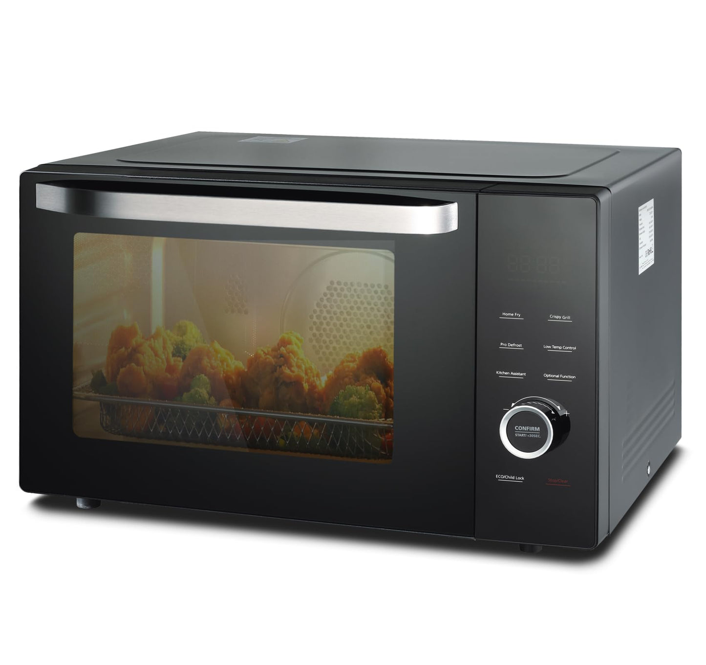 SMETA 8-in-1 Mikrowelle mit Heißluft & Grill & Kombi Funktion, Groß 34L, Mikrowelle mit Grill und Heißluft, 1000W Mikrowelle, 2400W Grill/Konvektion, Air Fry, Warmhaltestufe, 10 Auto-Menüs, Schwarz