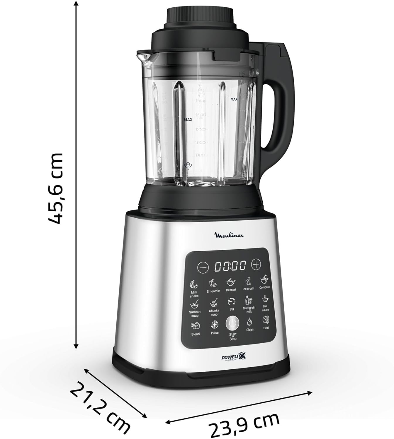 Moulinex PerfectMix Cook – Batidora de Vaso 1400W, 10 Programas Automáticos, Cuchillas Powelix Extraíbles, 2L, App Moulinex con +300 Recetas, LM83SD