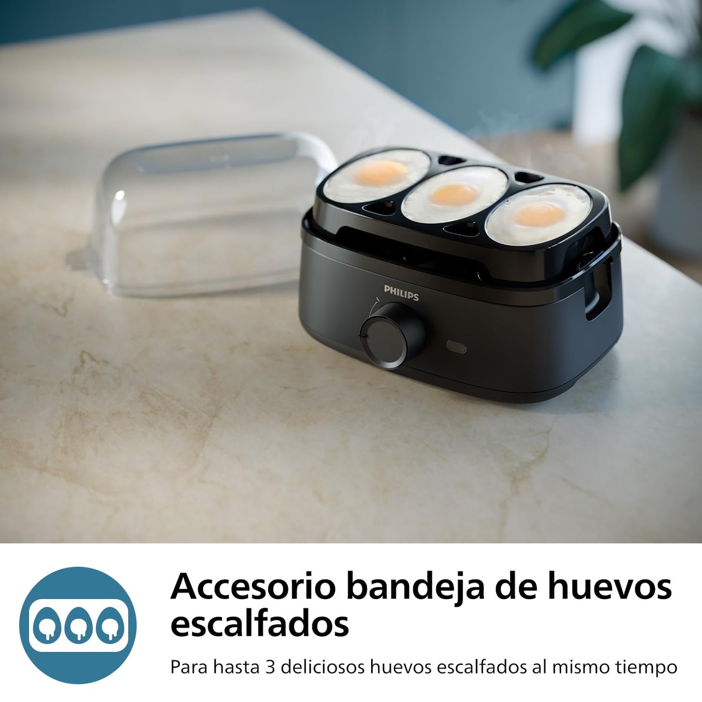 Philips HD9137/90 Cocedor de Huevos Eléctrico – 6 Huevos, 400W, Color Negro/Transparente
