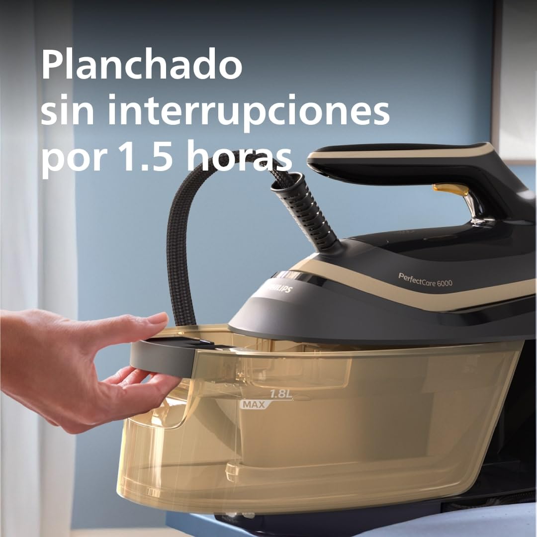 Philips PerfectCare Serie 6000 – Centro de Planchado a Vapor 2400W, 1,8L, Negro PSG6064/80
