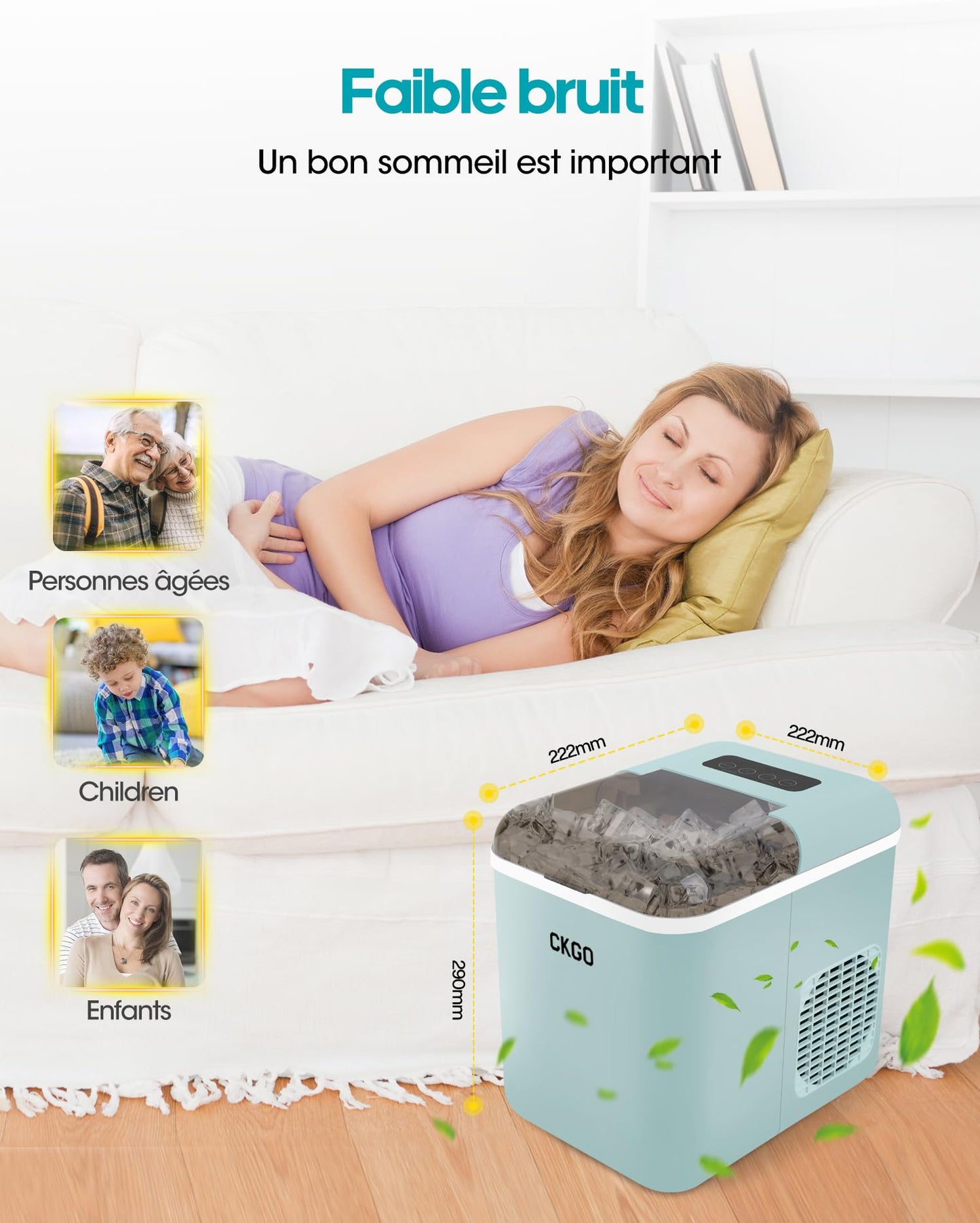 ZZLLKQ - Máquina de hielo inteligente, 2 tamaños de hielo, máquina Wi-Fi, control por aplicación, autolimpiante, máquina de hielo, 15 kg en 24 horas, 9 cubitos de hielo en 6-10 minutos, encimera paraa
