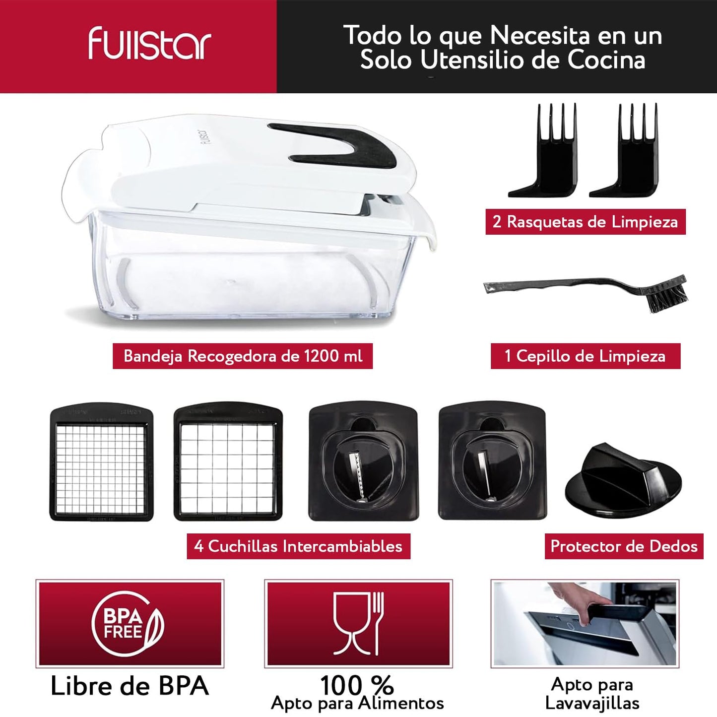 Cortador de Verduras Multifuncional 4-en-1 – Espiralizador y Picador para Patatas y Cebollas, Color Blanco