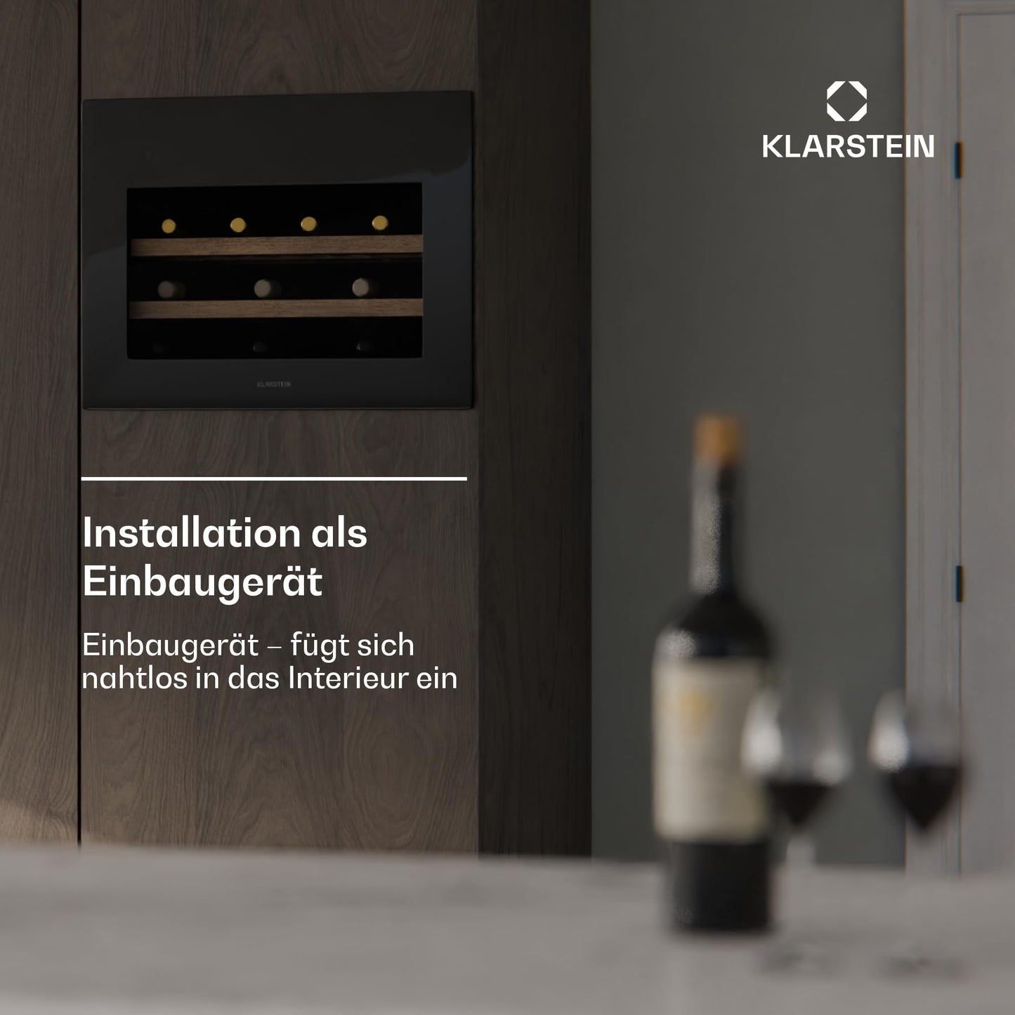 Klarstein Rhone 28 Uno Weinkühlschrank - 28 Flaschen, 1 Zone, 5-20 °C, LED-Steuerung, Push-to-Open-Tür, UV-Schutz, Leiser Betrieb, Schwarz