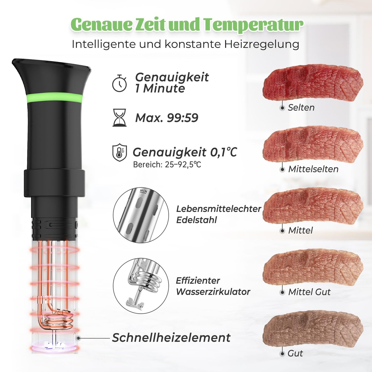 Sous Vide Garer Sous Vide Stick mit LCD Touchdisplay Eintauchthermostat Timer Sous-Vide Garer 1000W für Behälter bis 20L 25-92,5℃ Slow Cooker 360° Präzisionskochtopf Immersion Zirkulation