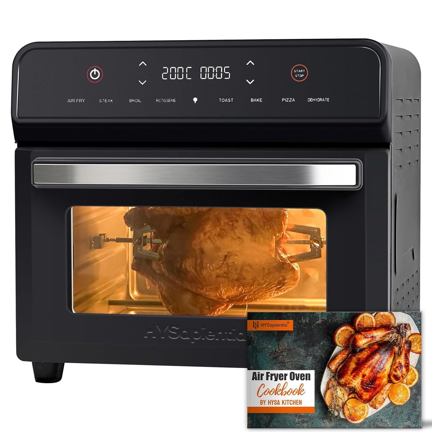 HYSapientia® 24L Heißluftfritteuse XXL mit LED-Touchscreen,8 Programme mini backofen mit umluft, heißluftofen,1800W heissluftfritteuse air fryer oven,Rezeptbuch auf Deutsch,Edelstahl-Innenraum