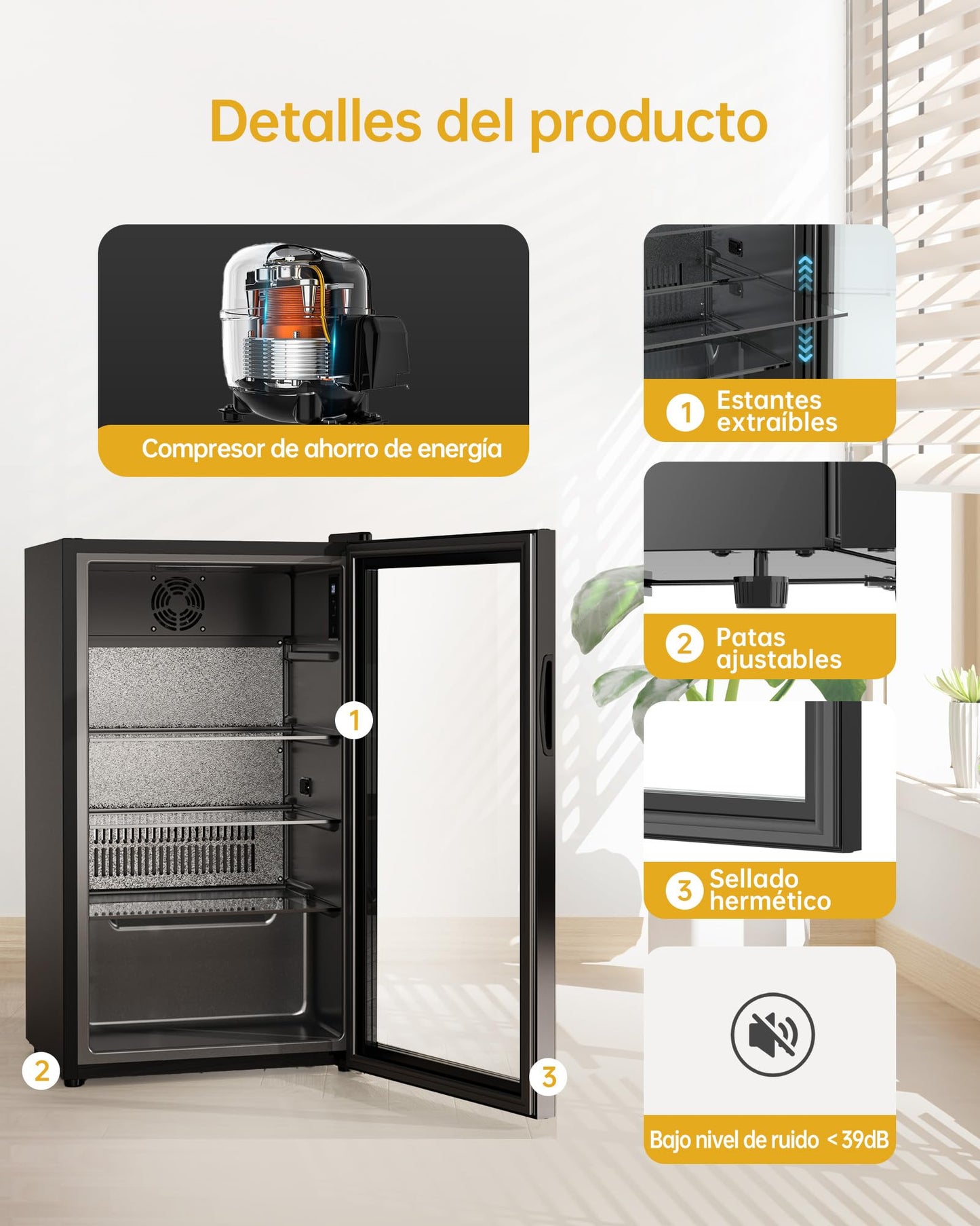 **WIE Nevera Pequeña 86L – Refrigerador de Bebidas con Puerta de Vidrio y Control Inteligente**