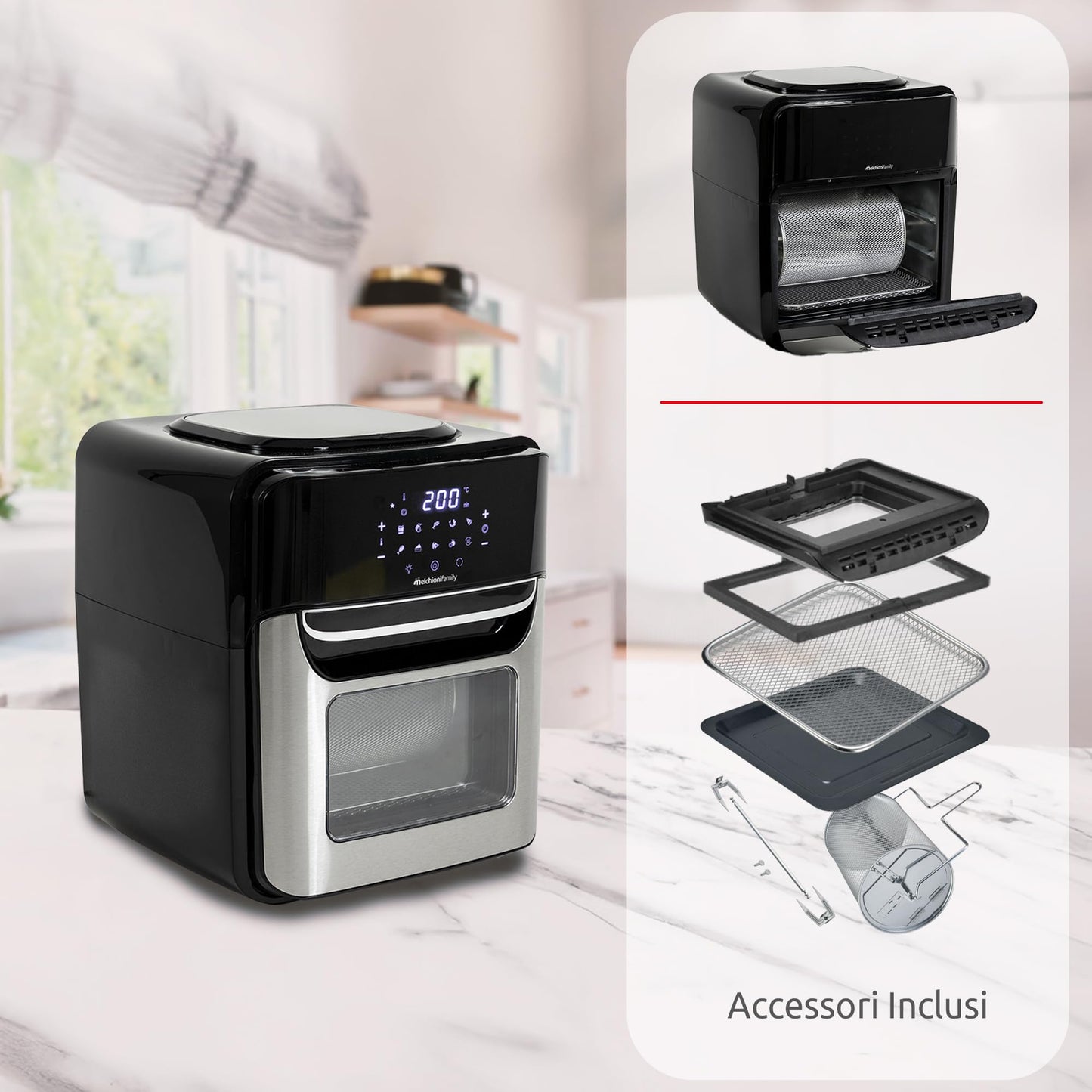 Melchioni Family VIRGINIA – Freidora de Aire Inteligente 12L Wi-Fi, 1700W, Negro
