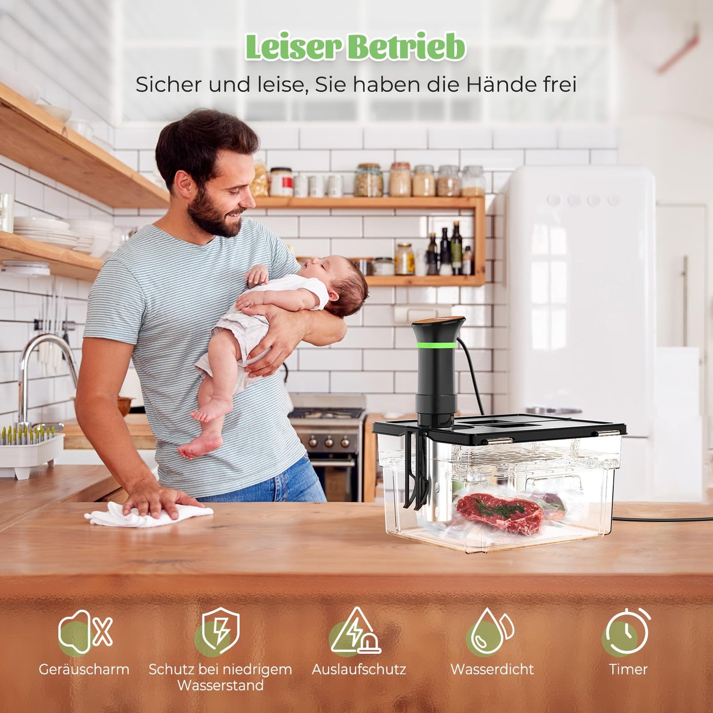 Sous Vide Garer Sous Vide Stick mit LCD Touchdisplay Eintauchthermostat Timer Sous-Vide Garer 1000W für Behälter bis 20L 25-92,5℃ Slow Cooker 360° Präzisionskochtopf Immersion Zirkulation
