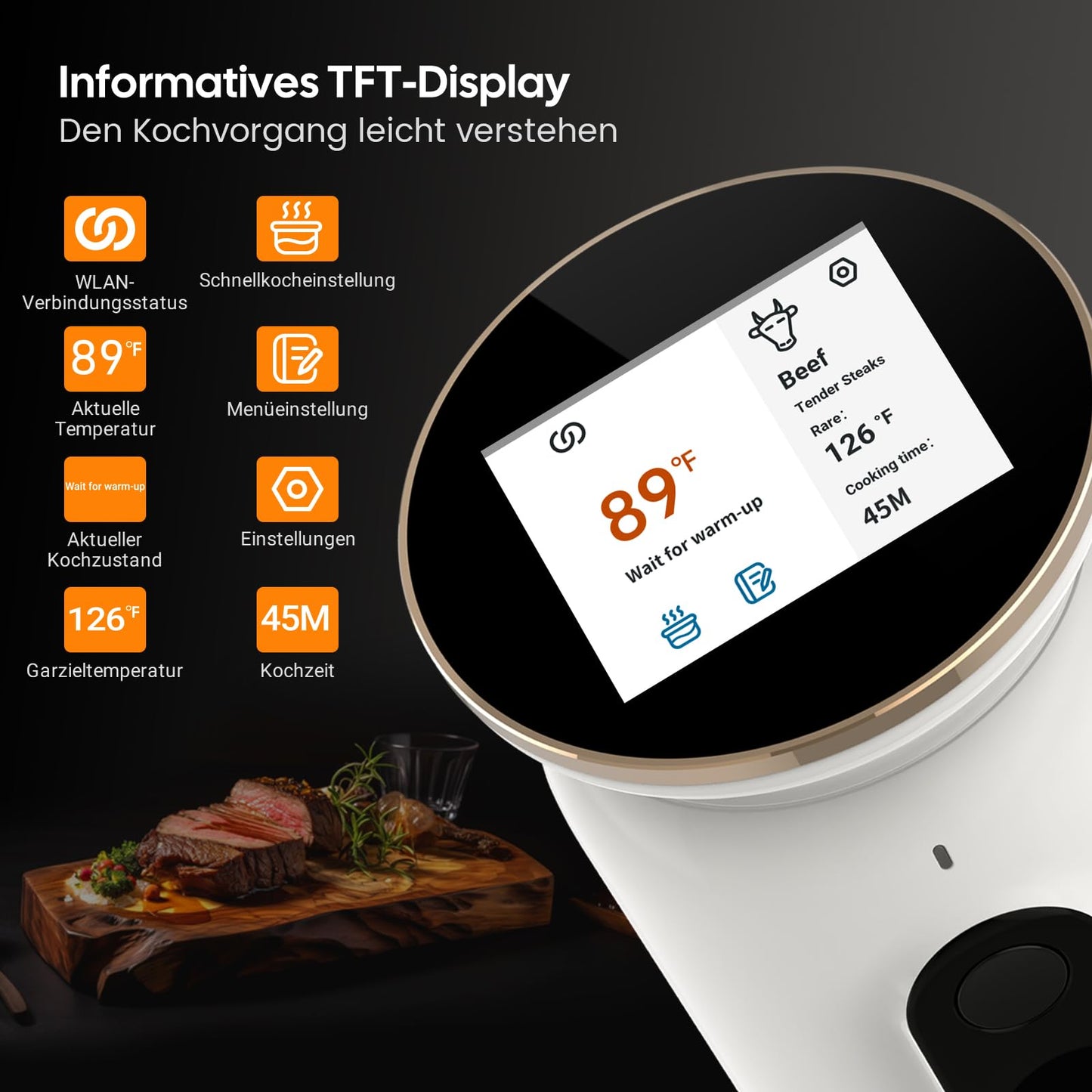 Sous Vide ISV-101W,INKBIRD WiFi Sous Vide Stick Präzisionskocher, 1000W, Temperatureinstellung bis 90°C, Tauchzikulator 360° Zirkulation mit App-Voreinstellungsmenüs, für die Küche