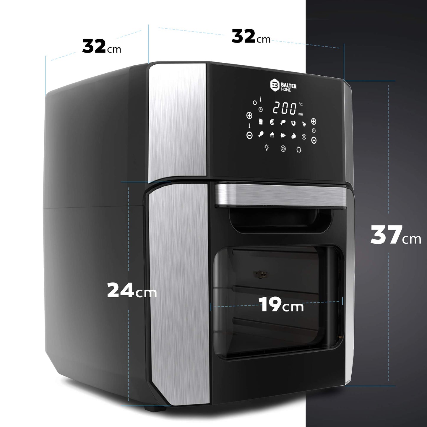 Balter Heißluftfritteuse Airfryer, 12 Liter XXL, Mini Backofen, Dörrautomat, Friteuse Heissluftfritteuse, 10 Programme, all-in-1 Air Fryer, Rezeptbuch, HL-1200