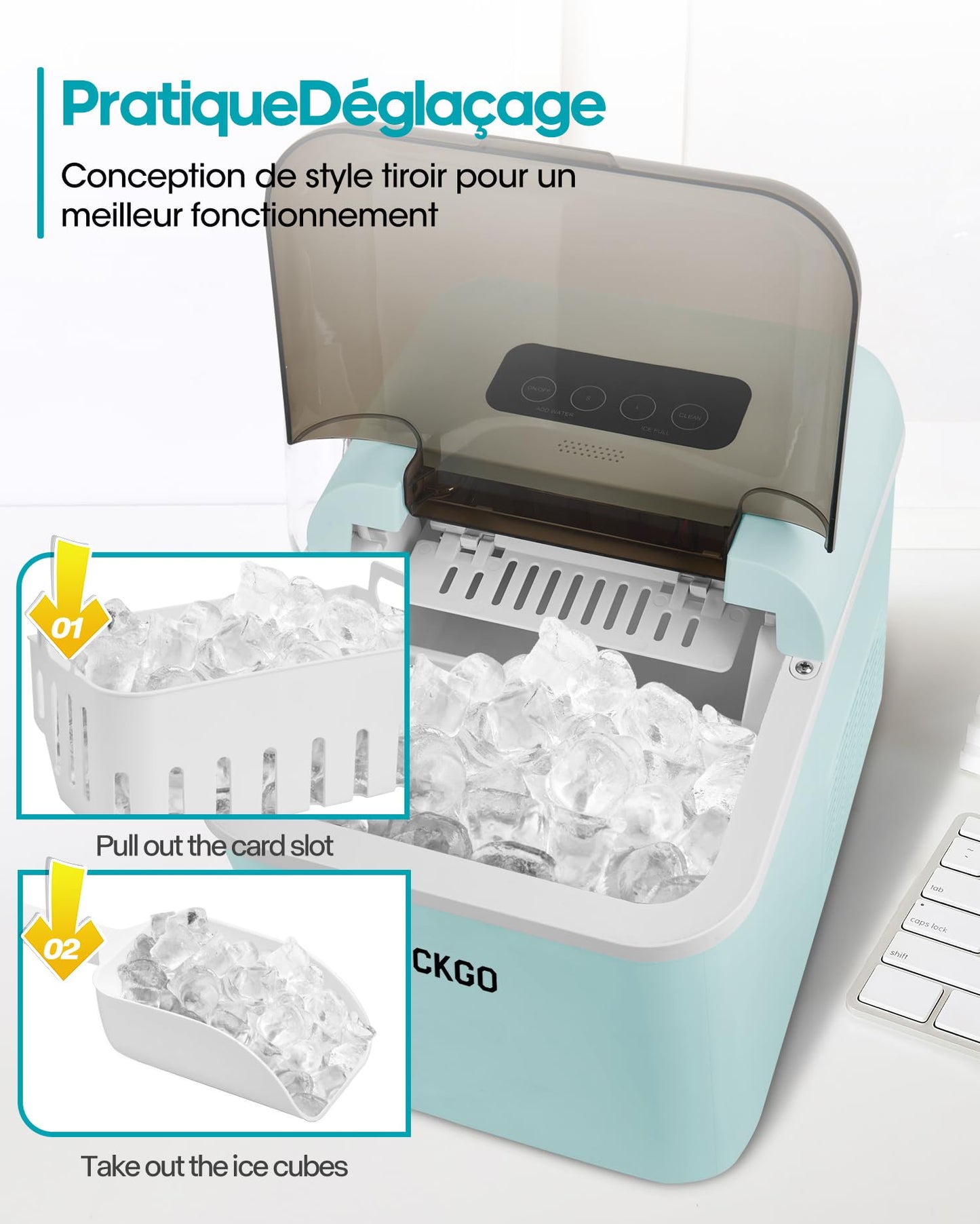ZZLLKQ - Máquina de hielo inteligente, 2 tamaños de hielo, máquina Wi-Fi, control por aplicación, autolimpiante, máquina de hielo, 15 kg en 24 horas, 9 cubitos de hielo en 6-10 minutos, encimera paraa