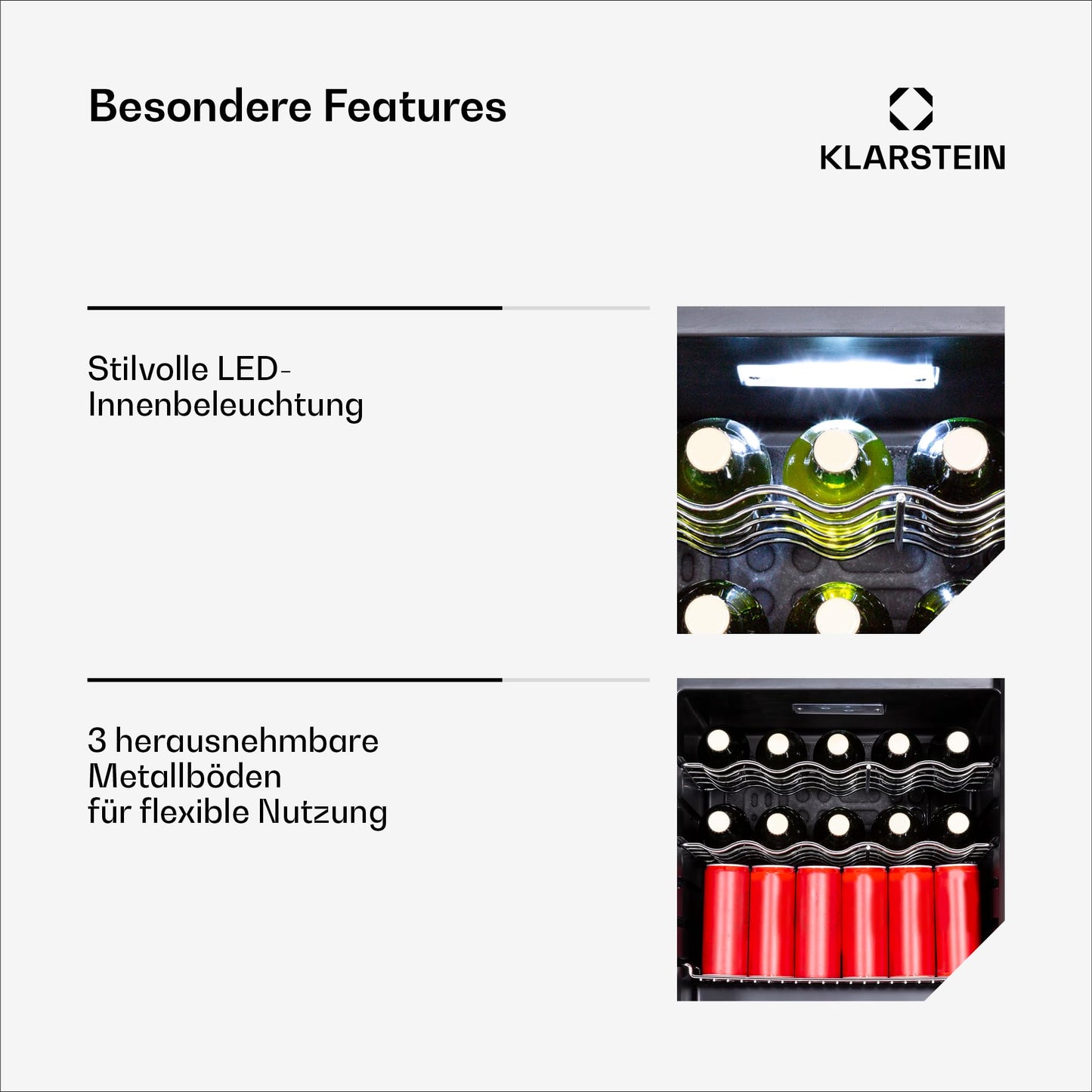 Klarstein Coachella 60 Getränkekühlschrank - 60 L Getränkekühler mit WLAN, Glastür, LED-Beleuchtung, 3-18 °C, 3 Metallablagen, Balanced Light, Energieeffizienz E, Schwarz