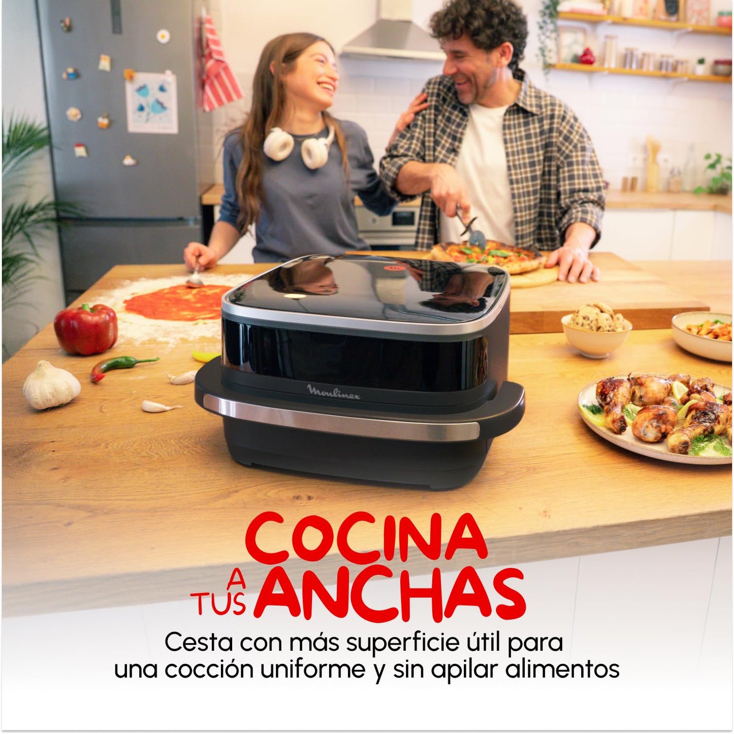Moulinex Easy Fry XL Surface Freidora de Aire – 2200W, Doble Resistencia, 10 Programas y Ventana (AL4018)