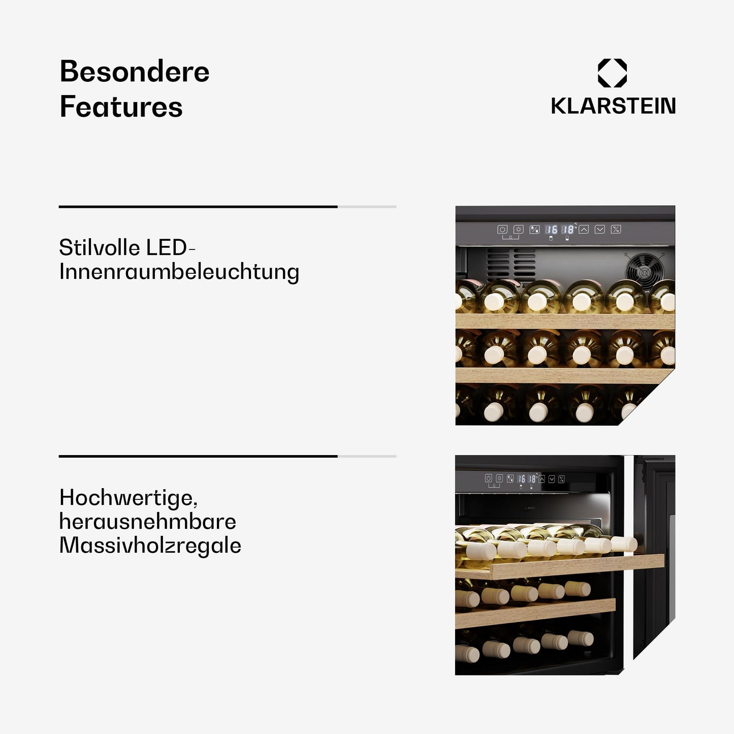 Klarstein Rhone 28 Uno Weinkühlschrank - 28 Flaschen, 1 Zone, 5-20 °C, LED-Steuerung, Push-to-Open-Tür, UV-Schutz, Leiser Betrieb, Schwarz