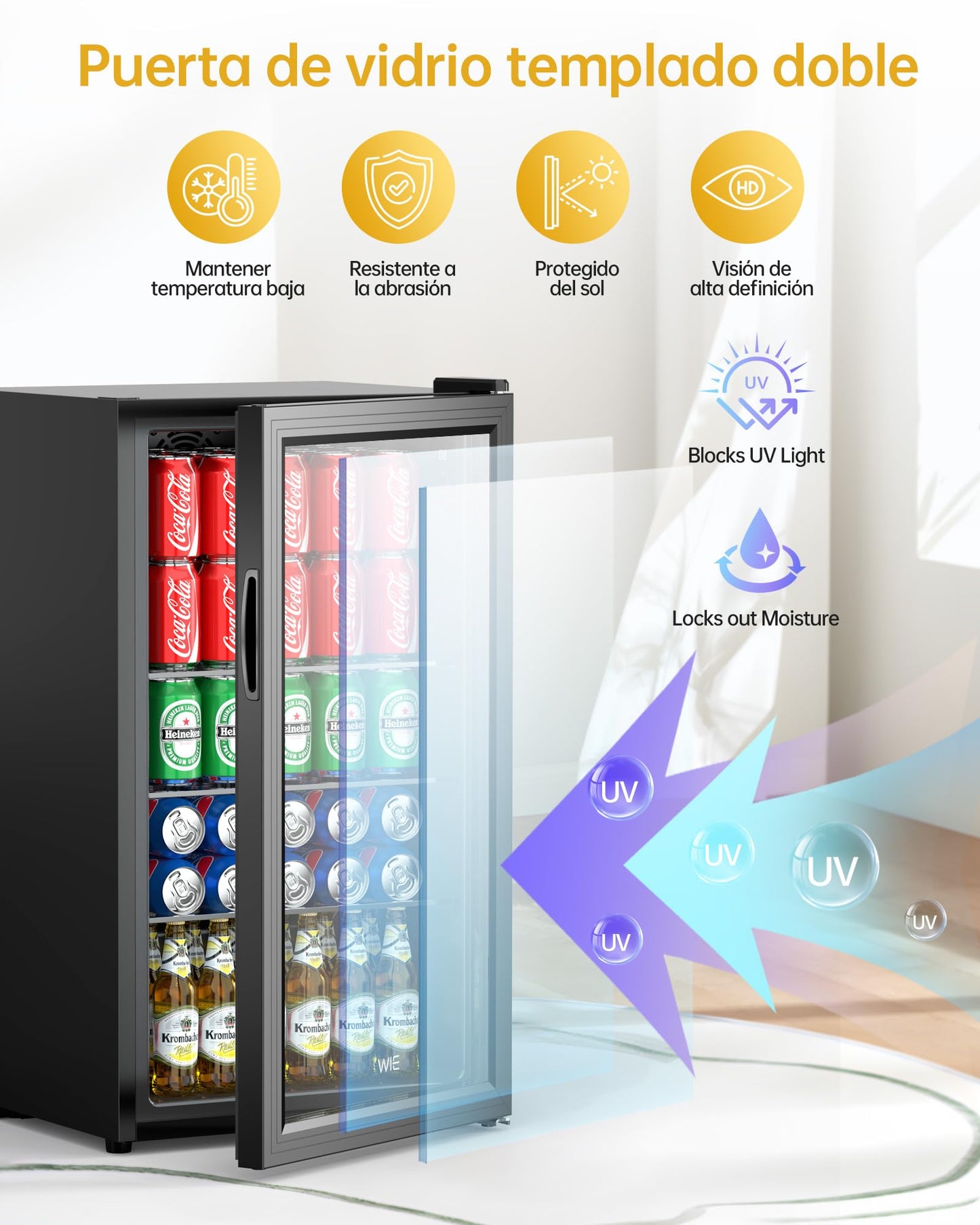 **WIE Nevera Pequeña 86L – Refrigerador de Bebidas con Puerta de Vidrio y Control Inteligente**