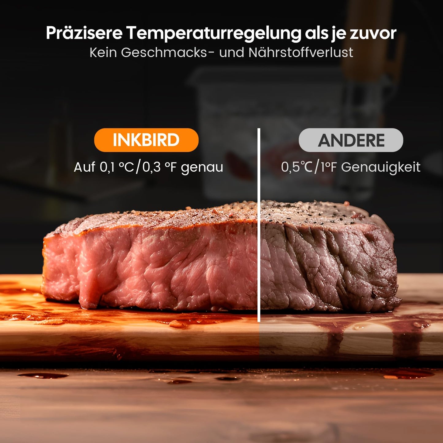 Sous Vide ISV-101W,INKBIRD WiFi Sous Vide Stick Präzisionskocher, 1000W, Temperatureinstellung bis 90°C, Tauchzikulator 360° Zirkulation mit App-Voreinstellungsmenüs, für die Küche