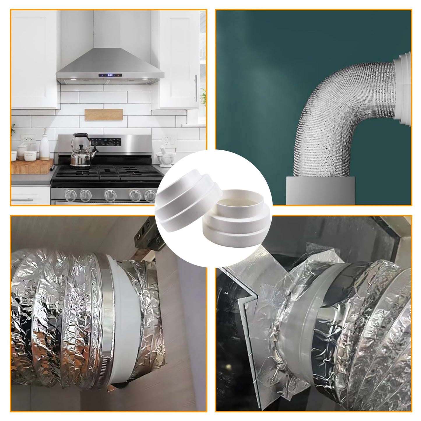 QGGTQG Reduzierverbinder Ø120 150 160mm 2 STK Abluft Reduzierstück Reduzierverbinder Lüftung ABS Reduktion Rohr mit 2 Edelstahl Schlauchschellen und 2 Rollen Aluminiumfolienband
