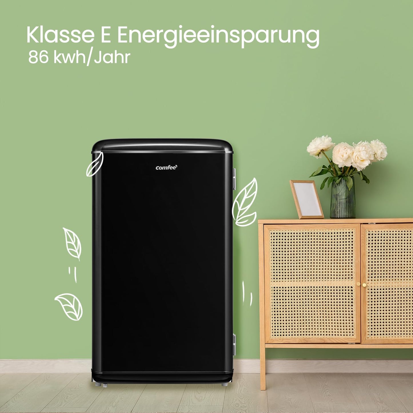 Comfee RCD93BL2EURT(E) Kühlschrank Klein, 93 Liter Retro Kühlschrank, Mini kühlschrank mit verstellbare Thermostat, LED-Licht, Schwarz