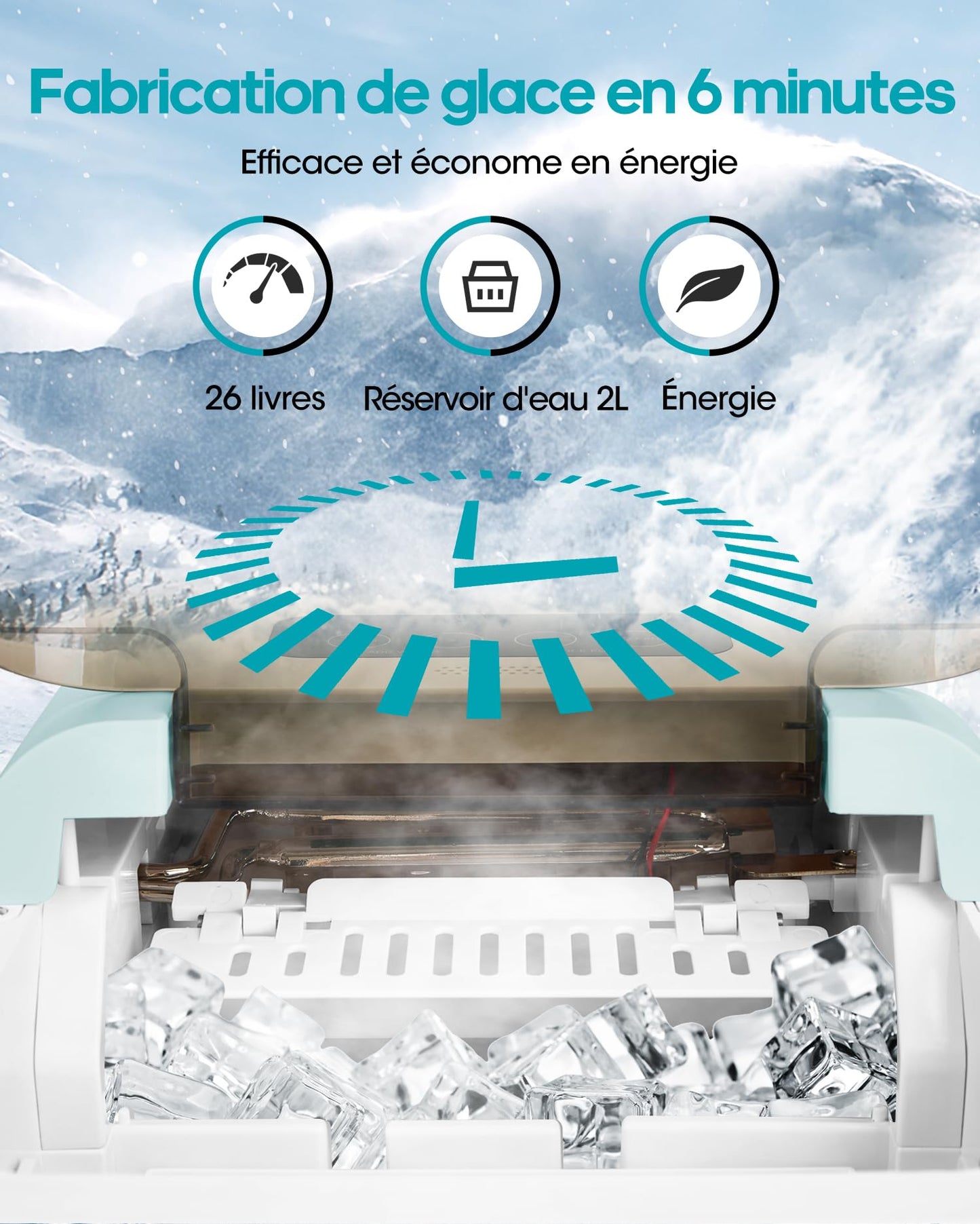 ZZLLKQ - Máquina de hielo inteligente, 2 tamaños de hielo, máquina Wi-Fi, control por aplicación, autolimpiante, máquina de hielo, 15 kg en 24 horas, 9 cubitos de hielo en 6-10 minutos, encimera paraa