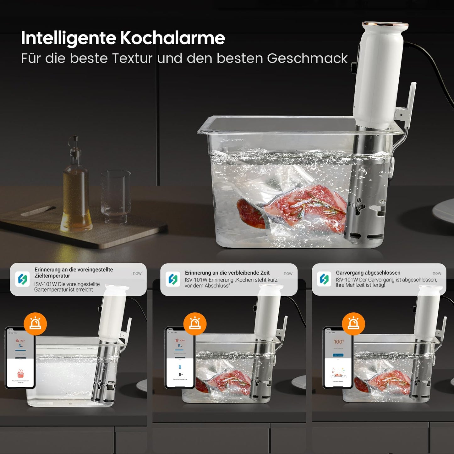 Sous Vide ISV-101W,INKBIRD WiFi Sous Vide Stick Präzisionskocher, 1000W, Temperatureinstellung bis 90°C, Tauchzikulator 360° Zirkulation mit App-Voreinstellungsmenüs, für die Küche