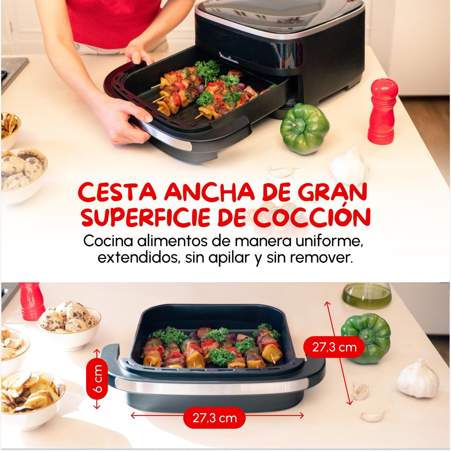 Moulinex Easy Fry XL Surface Freidora de Aire – 2200W, Doble Resistencia, 10 Programas y Ventana (AL4018)