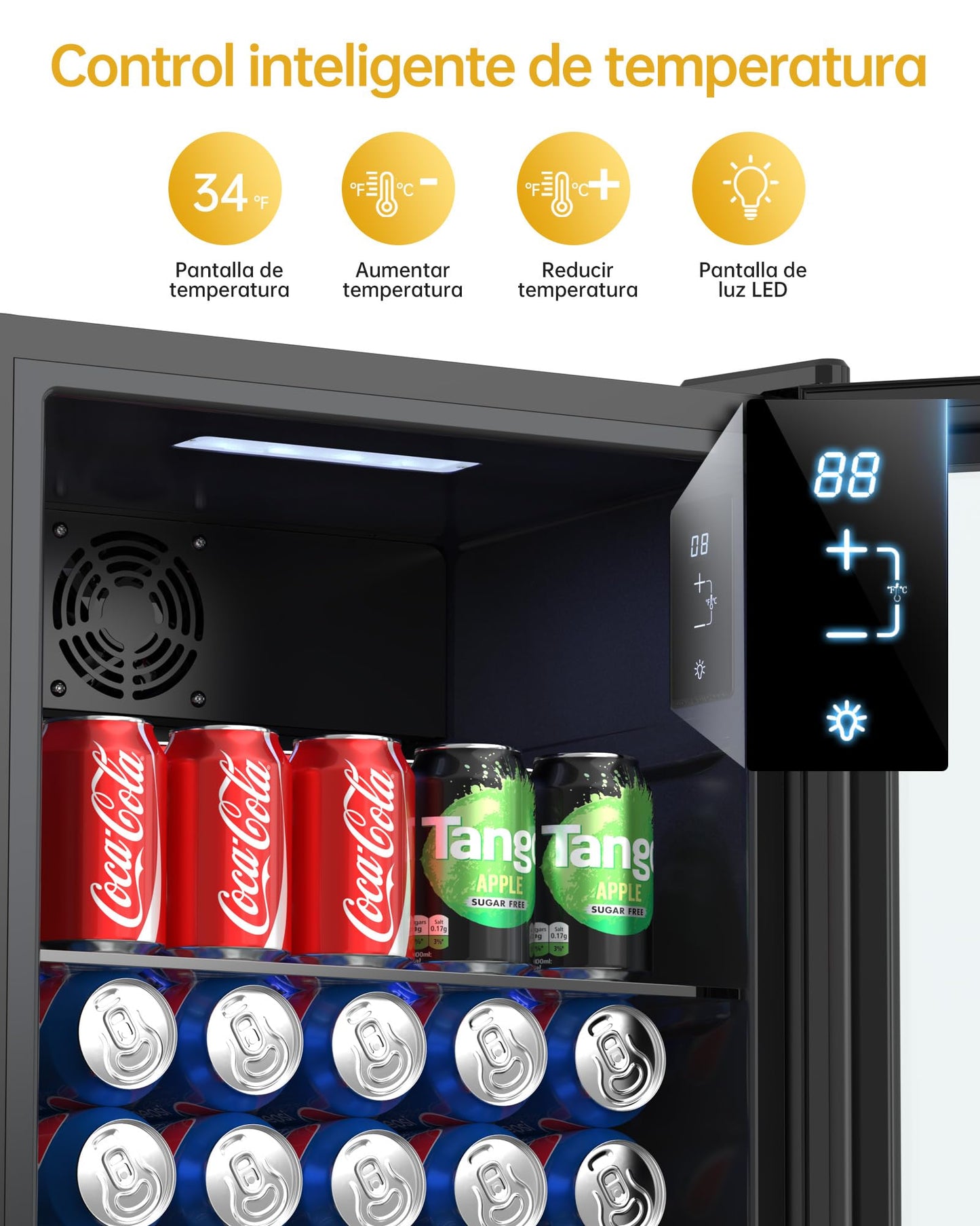 **WIE Nevera Pequeña 86L – Refrigerador de Bebidas con Puerta de Vidrio y Control Inteligente**