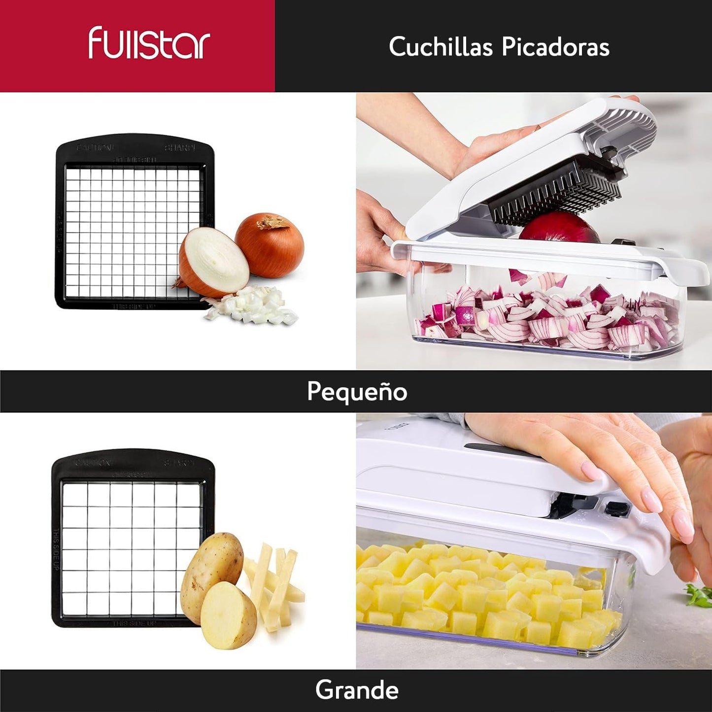 Cortador de Verduras Multifuncional 4-en-1 – Espiralizador y Picador para Patatas y Cebollas, Color Blanco