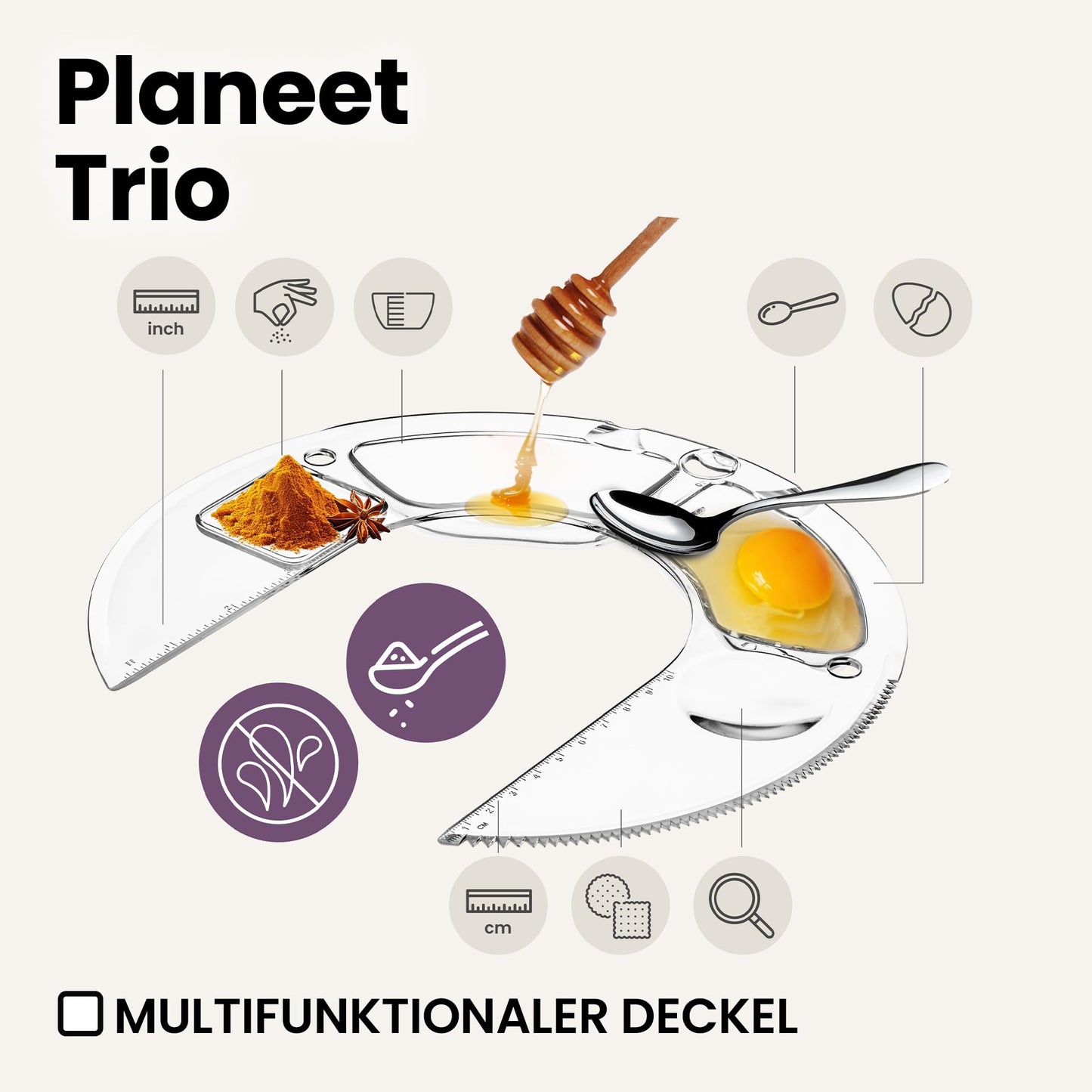 ZEEGMA PLANEET TRIO Planetenroboter, 1500 W, Multifunktionale Küchenmaschine mit 3 Schüsseln 4 l, 4,5 l und 5,2 l, 10 Betriebsgeschwindigkeiten, Mixer mit Haken, Schneebesen, Deckel mit Messgerät