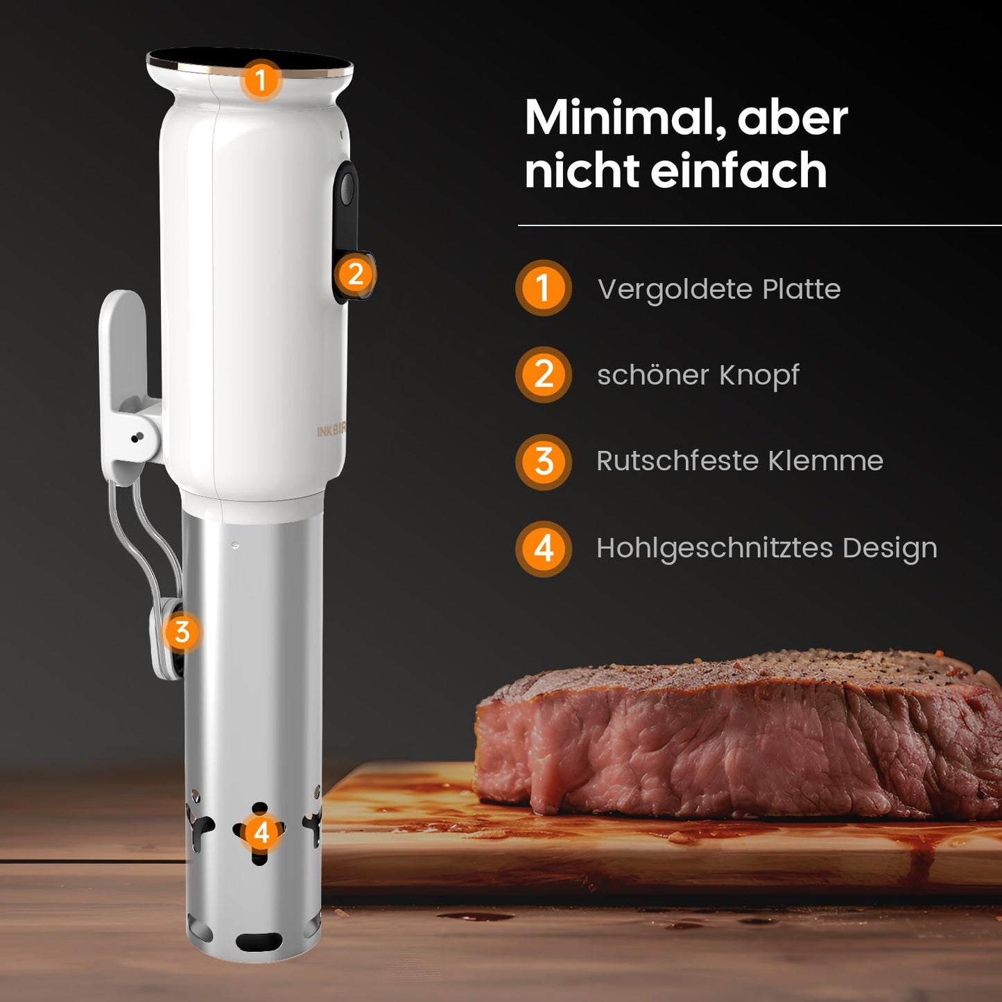 Sous Vide ISV-101W,INKBIRD WiFi Sous Vide Stick Präzisionskocher, 1000W, Temperatureinstellung bis 90°C, Tauchzikulator 360° Zirkulation mit App-Voreinstellungsmenüs, für die Küche