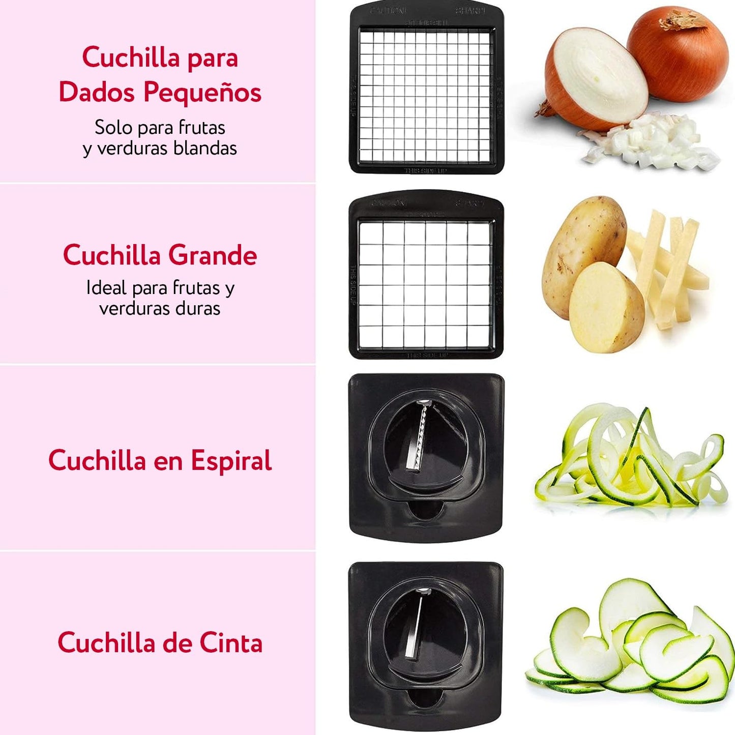 Cortador de Verduras Multifuncional 4-en-1 – Espiralizador y Picador para Patatas y Cebollas, Color Blanco