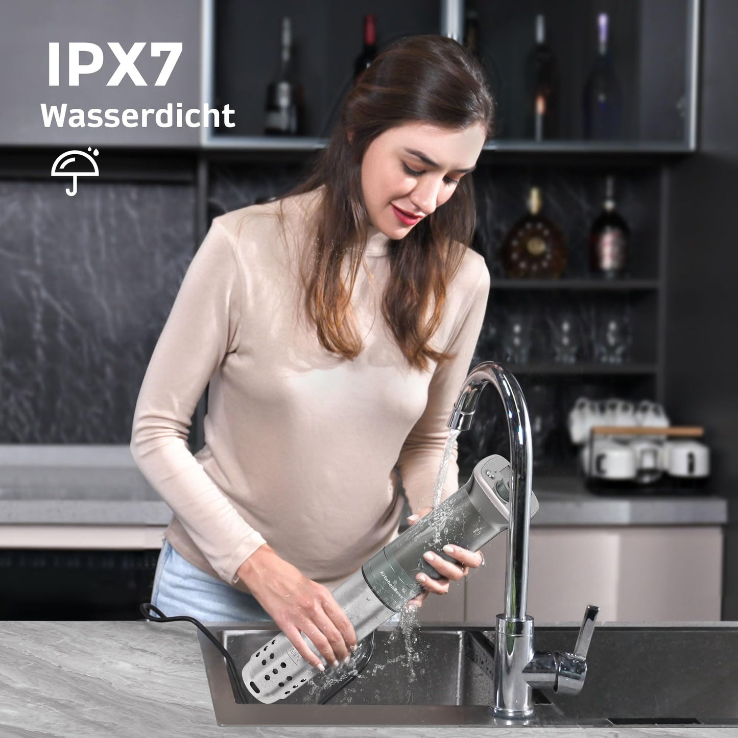 KitchenBoss Sous Vide Stick WiFi:Sous Vide Garer App-Steuerung Sous Vide Stab WLAN Präzisionskocher TFT Touch Display 1100W Zirkulation 40℃-90℃ Ultra-leise IPX7 Wasserdicht