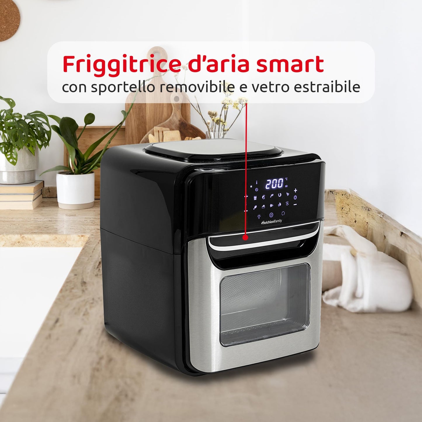 Melchioni Family VIRGINIA – Freidora de Aire Inteligente 12L Wi-Fi, 1700W, Negro