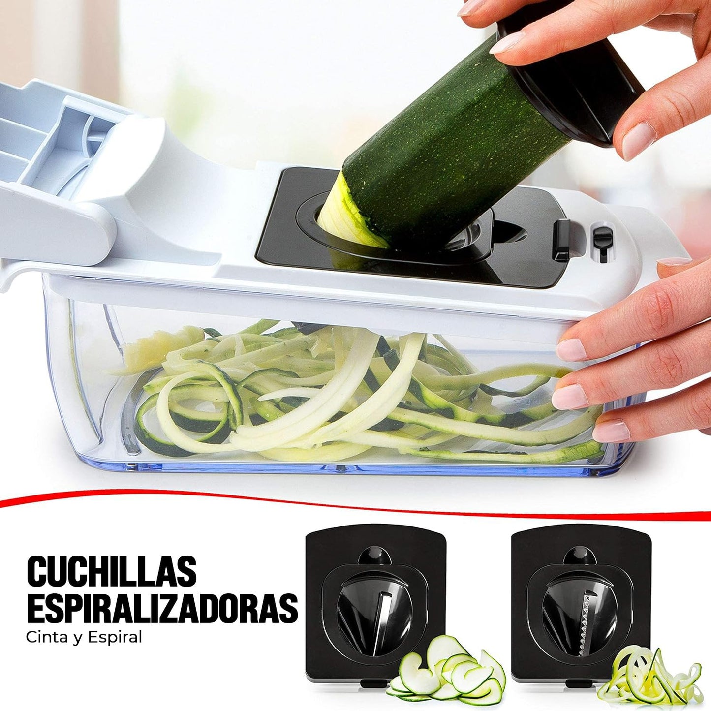 Cortador de Verduras Multifuncional 4-en-1 – Espiralizador y Picador para Patatas y Cebollas, Color Blanco