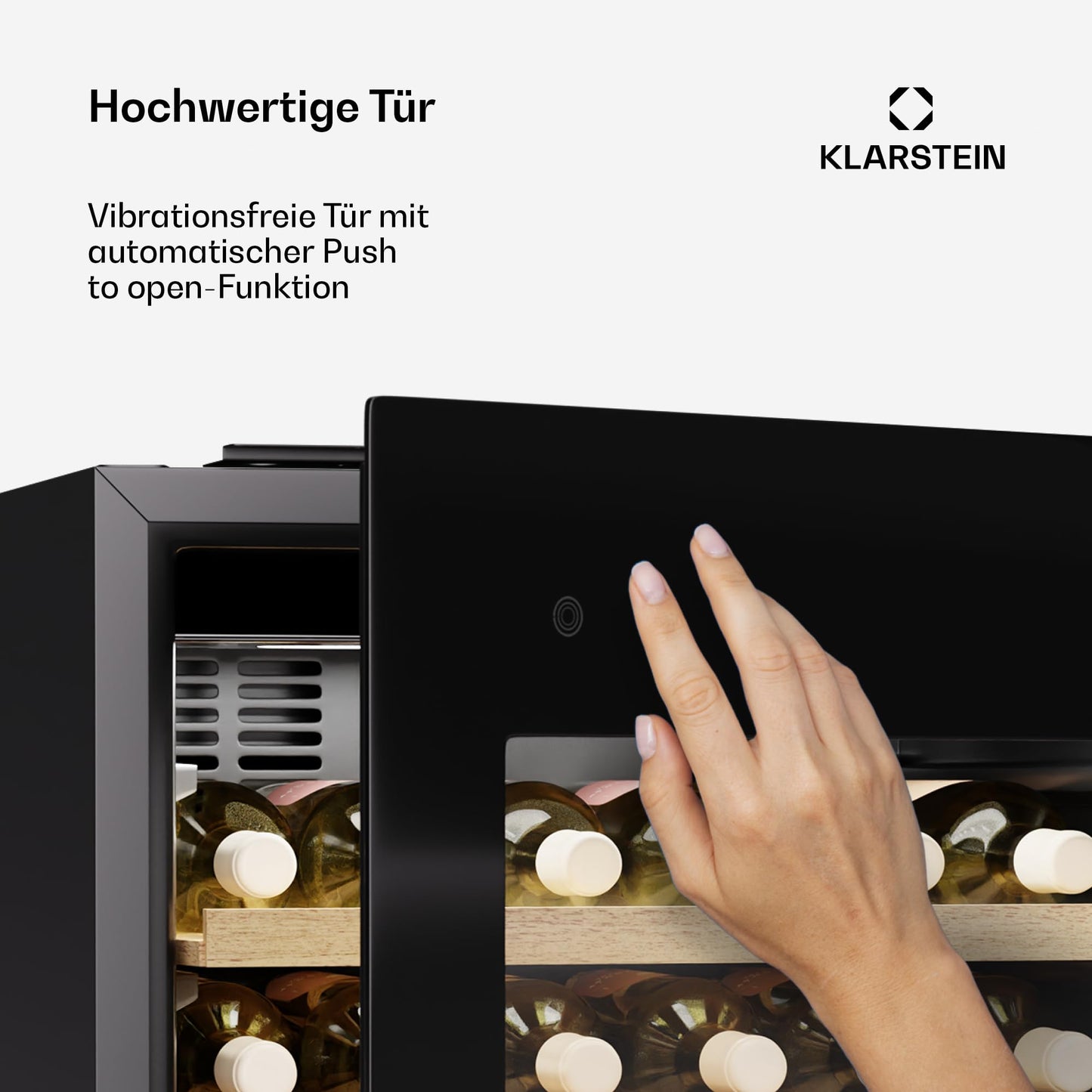 Klarstein Rhone 28 Uno Weinkühlschrank - 28 Flaschen, 1 Zone, 5-20 °C, LED-Steuerung, Push-to-Open-Tür, UV-Schutz, Leiser Betrieb, Schwarz