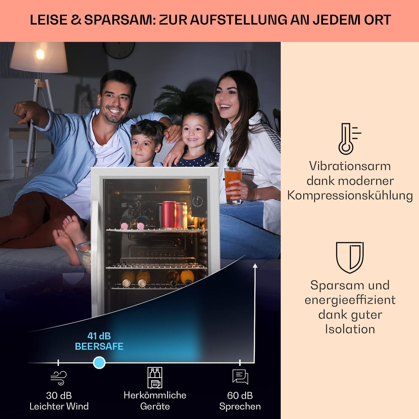 Klarstein Mini Kühlschrank mit Glastür, Mini, für Zimmer, Getränkekühlschrank Klein mit Verstellbaren Ablagen, 80 Liter, Indoor/Outdoor Kühlschrank Leise