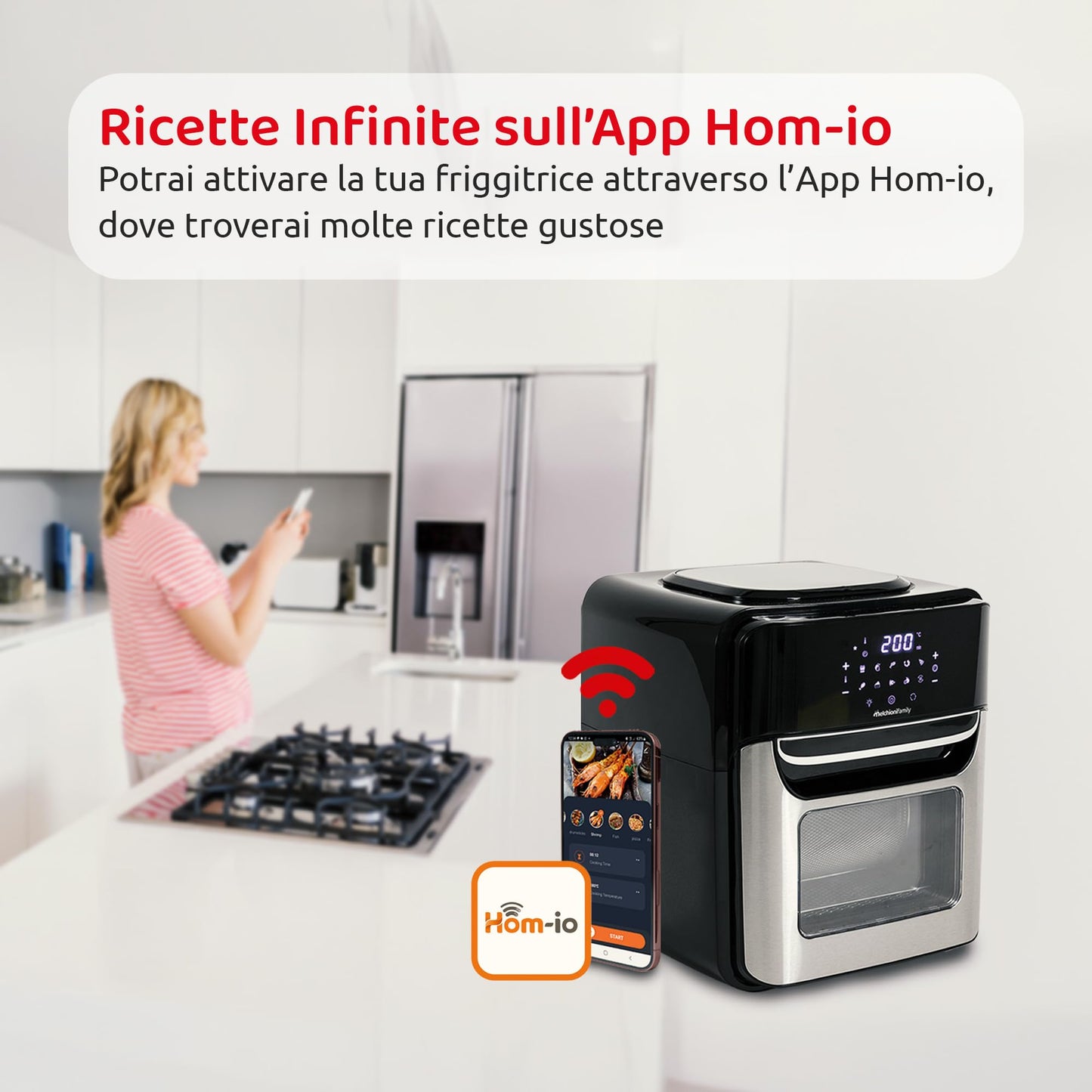 Melchioni Family VIRGINIA – Freidora de Aire Inteligente 12L Wi-Fi, 1700W, Negro