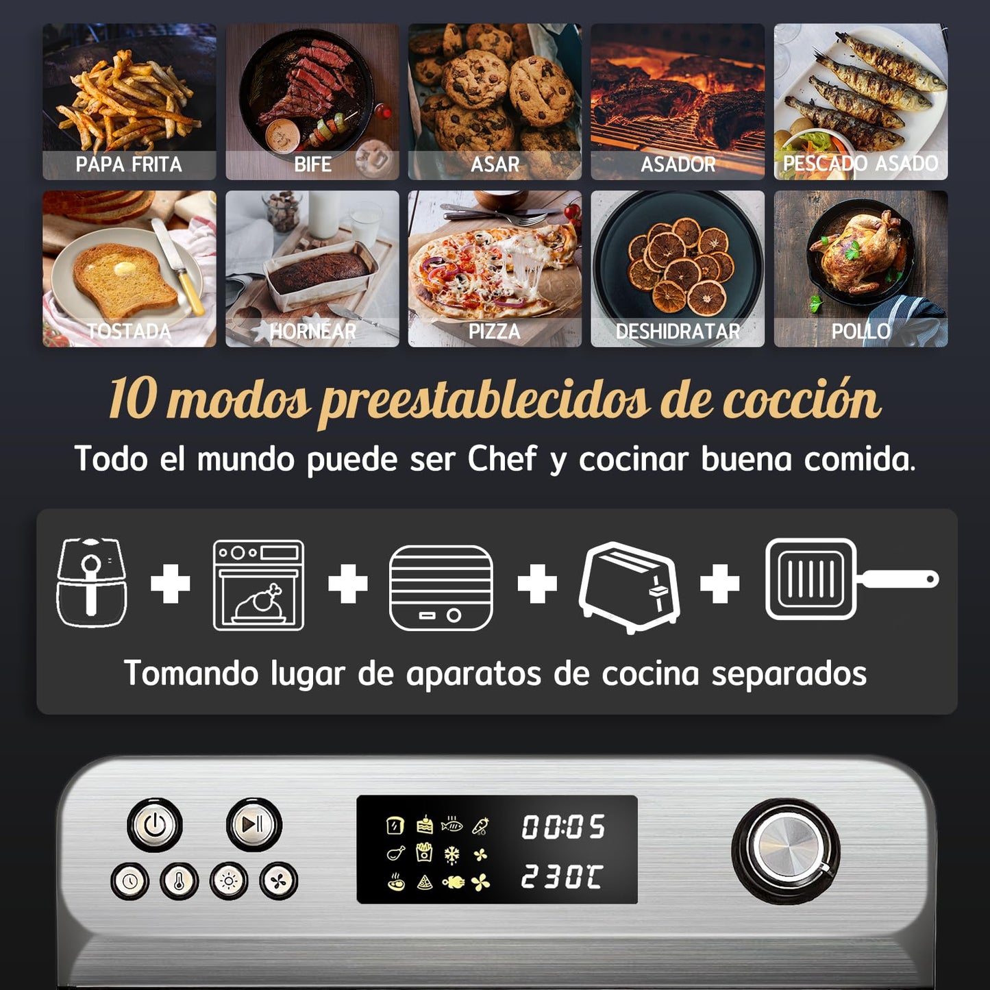 HYSapientia® Horno Freidora de Aire 24L – 1800W, 10 Programas, 8 Accesorios